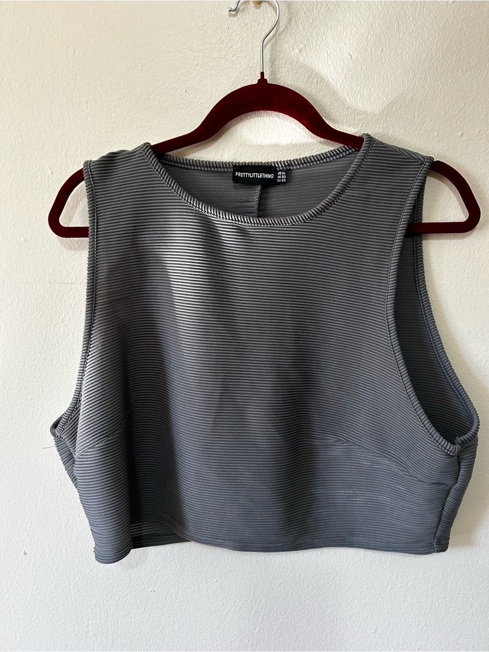 PrettyLittleThing Charcoal Ribbed Cropped Tank